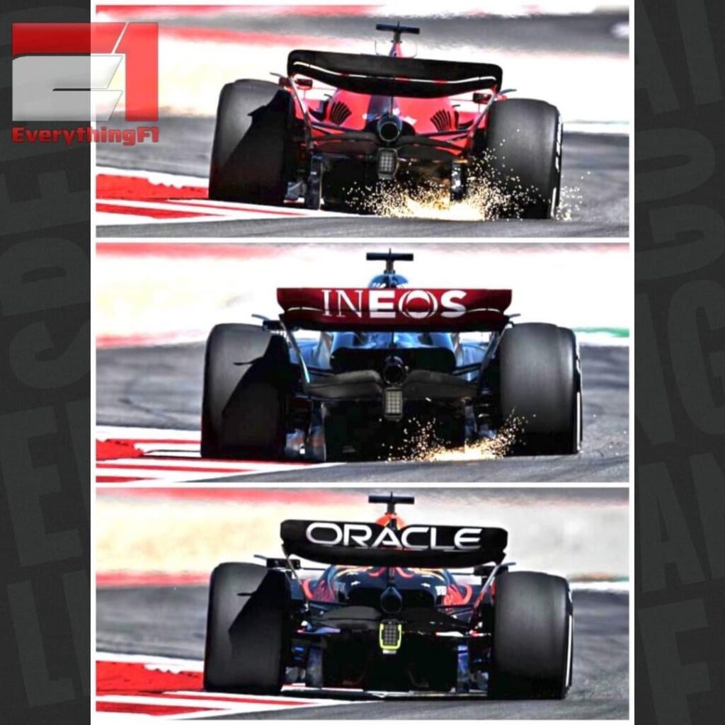 Photo comparison of Charles Leclerc, Lewis Hamilton and Max Verstappen at the 2023 US GP.