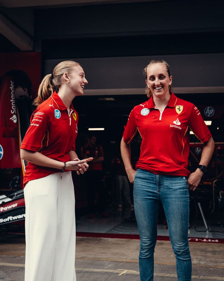 F1 Academy and Ferrari Academy Drivers Maya Weug and Aurelia Nobels during the Spanish Grand Prix.