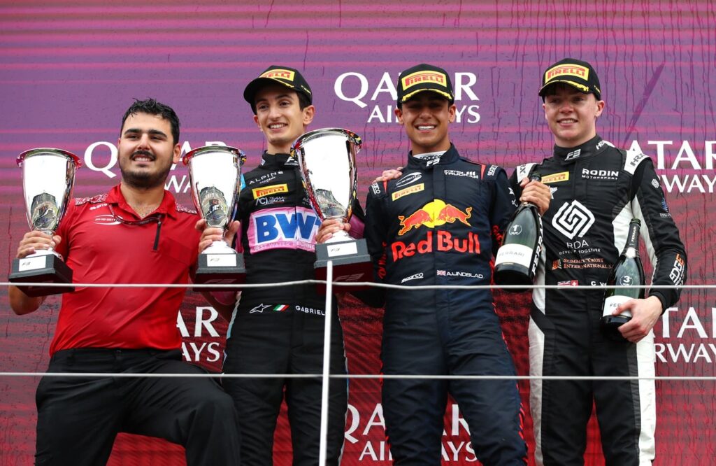 Gabriele Minì finishing P2 in the FIA FORMULA 3 Silverstone Feature Race 