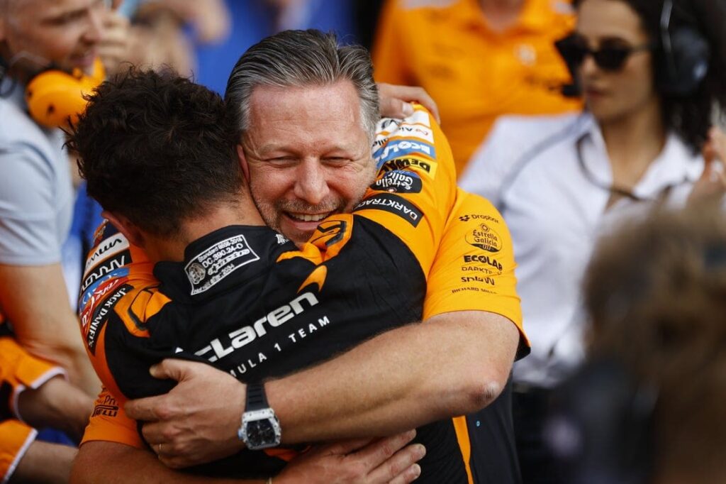 Zak Brown and Lando Norris after the Miami Grand Prix
