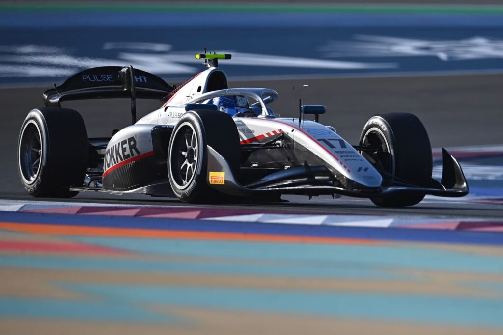 Paul Aron driving his Hitech car in there Formula 2 season.