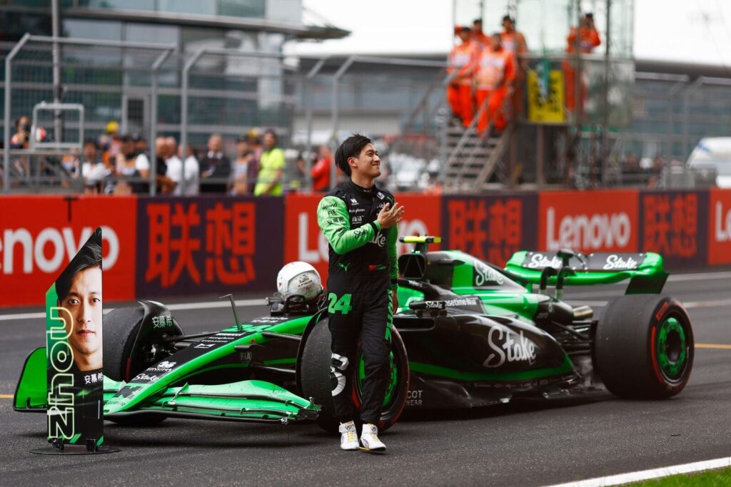 Zhou Guanyu reacts to his home crowd after finishing his first ever Chinese Grand Prix.
Photo Credit: Kick Sauber F1 Team