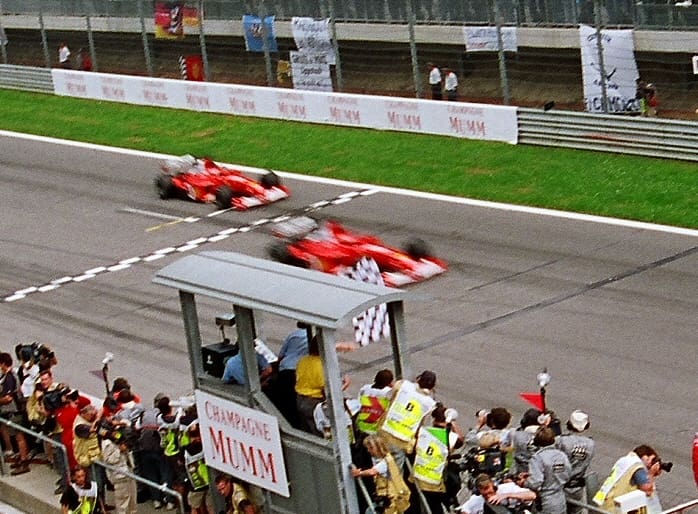 Rubens Barrichello makes way to Michael Schumacher at 2002 Austrian Grand Prix