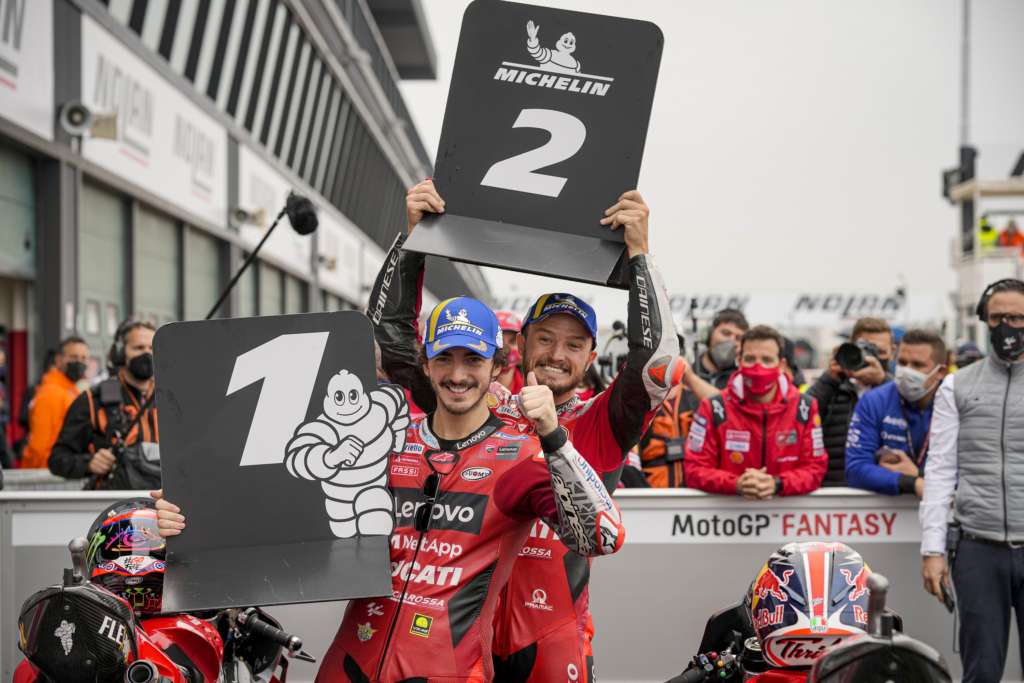 Jack Miller and teammate Pecco Bagnaia celebrate a 2-1 finish